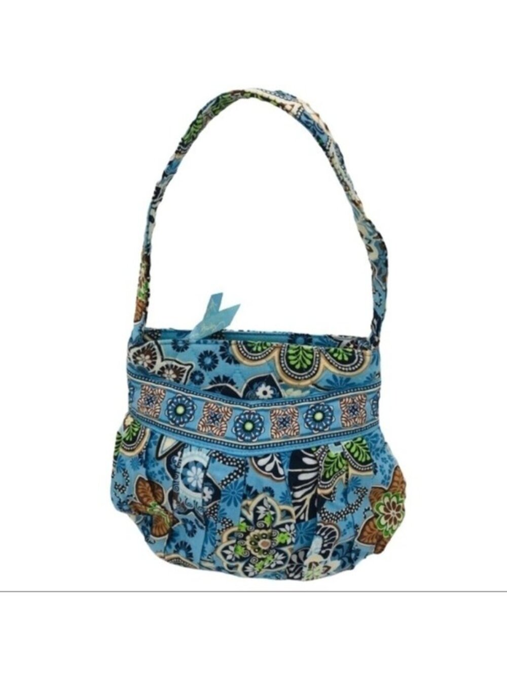 Vera Bradley Bag Bali Blue Floral Quilted Cotton Zipper Closure Strap Small